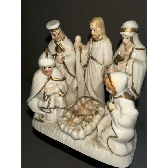 Vintage International Bazaar Nativity Scene Porcelain Gold Trim - Picture 10 of 16
